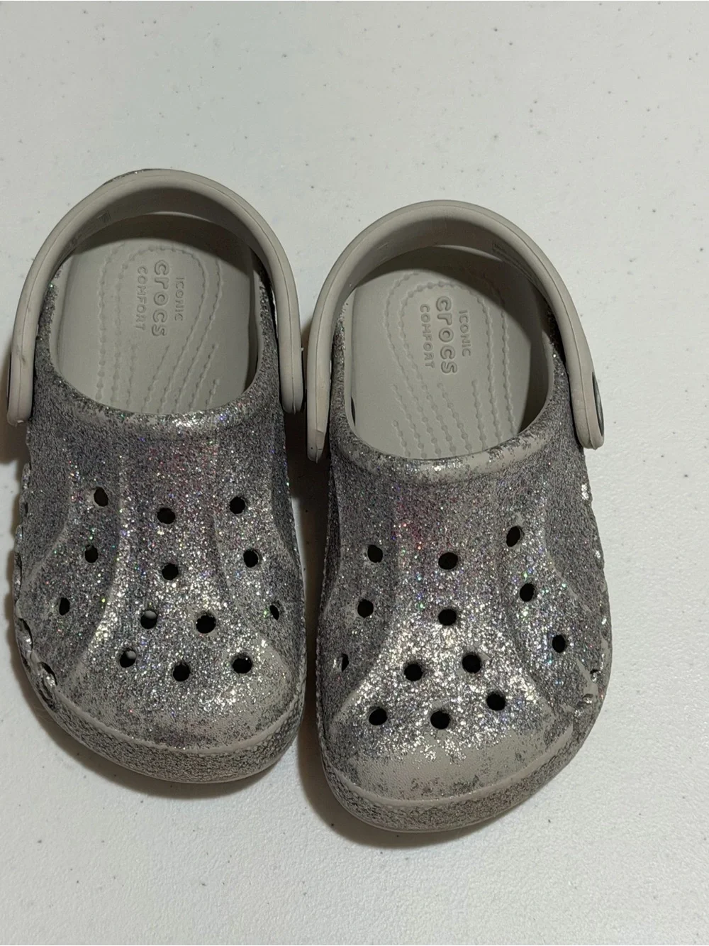 Crocs Glitter Clog Shoes - Silver size C8